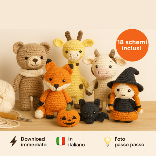 Super Bundle Amigurumi PDF in Italiano: 13 schemi di animali tenerissimi + Speciale Halloween in regalo!